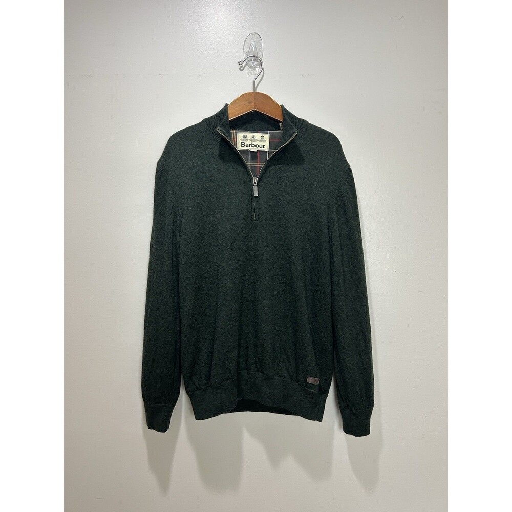 Barbour Gamlin Quarter Zip Sweater Green Wool Mens Size Medium *flaw